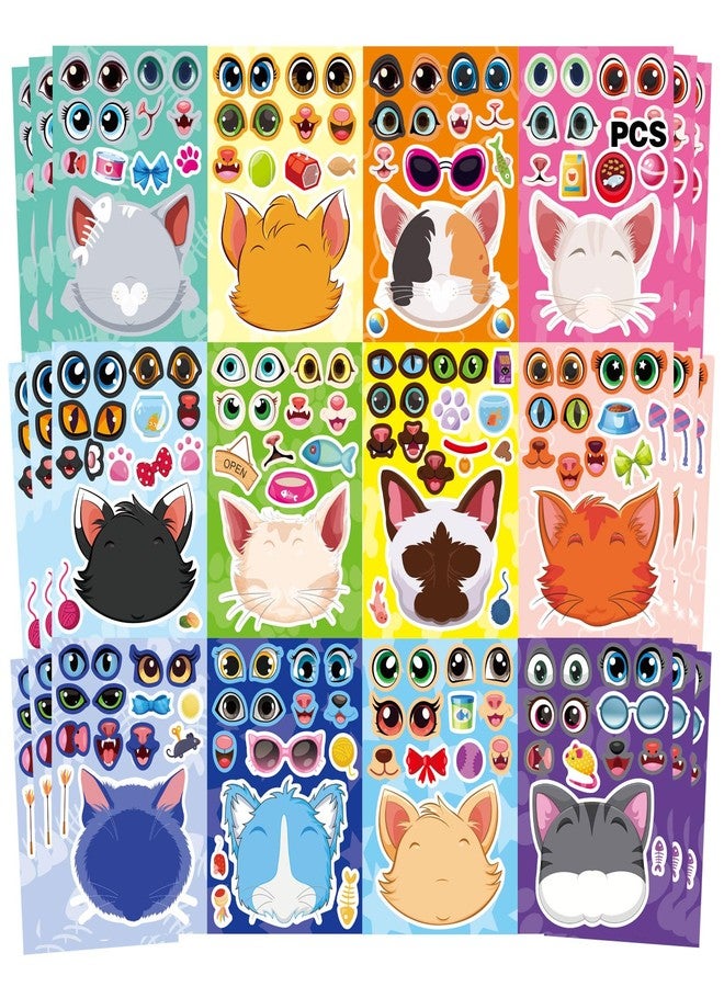 OTAITY 36 Sheets Cat Make a Face Sticker Sheets for Kids Todder, Make Your Own Stickers with 12 Cat Face Designs for Kids Birthday Party Favor Supplies Craft - Image 1